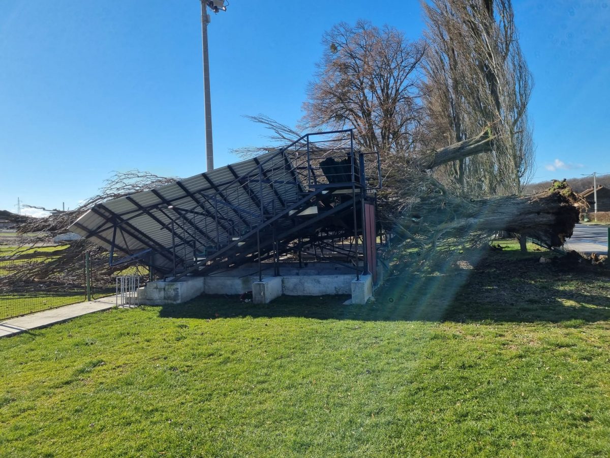 Vjetar 'terorizira' županiju: Pogledajte kako je veliko stablo urušilo tribinu stadiona u V. Trojstvu